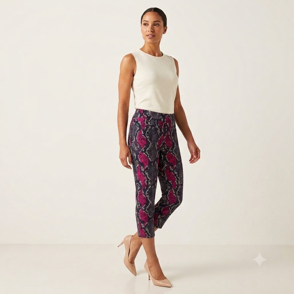 Jude Connally Lucia Pants Small Cropped Pull On Stretch Snakeskin Magenta